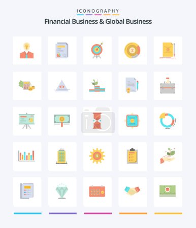 Illustration for Creative Financial Business And Global Business 25 Flat icon pack  Such As note. chart. presentation. persentage. board - Royalty Free Image