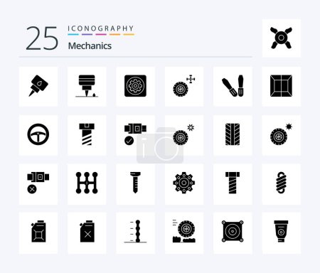 Illustration for Mechanics 25 Solid Glyph icon pack including steering. scan. car. production. tools - Royalty Free Image
