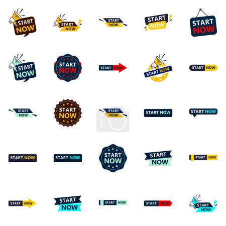 Téléchargez les illustrations : Start Now 25 Fresh Typographic Elements for a lively call to action campaign - en licence libre de droit