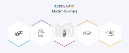 Illustration for Modern Business 25 Line icon pack including credit card machine. check. conversation. card. machine - Royalty Free Image