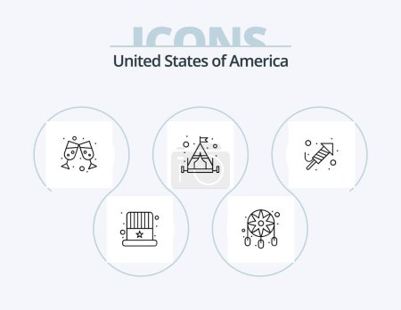 Illustration for Usa Line Icon Pack 5 Icon Design. mine. usa. religion. party. cake - Royalty Free Image
