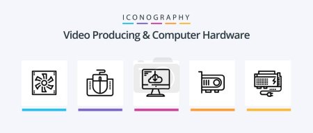Illustration for Video Producing And Computer Hardware Line 5 Icon Pack Including instruction. guide. processor chip. book. mainboard. Creative Icons Design - Royalty Free Image