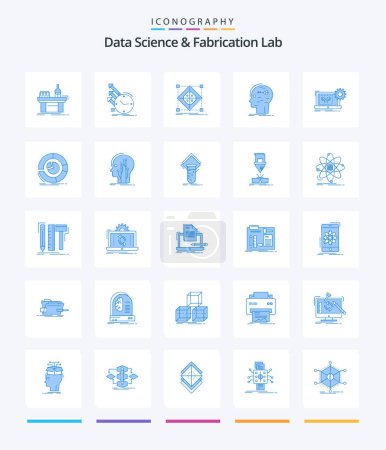 Illustration for Creative Data Science And Fabrication Lab 25 Blue icon pack  Such As hacking. brain. regularities. preparation. grid - Royalty Free Image