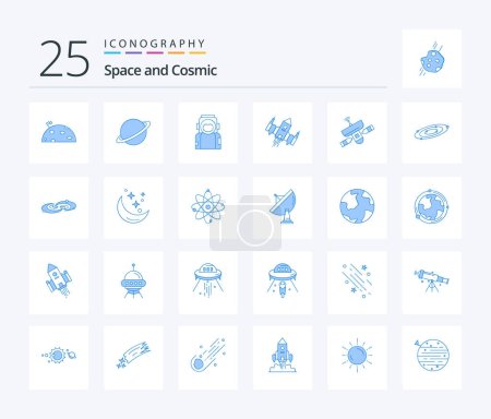 Téléchargez les illustrations : Space 25 Blue Color icon pack including antenna. helmet. alien. ship - en licence libre de droit