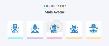 Illustration for Male Avatar Blue 5 Icon Pack Including police security. police. labor. teacher. master. Creative Icons Design - Royalty Free Image