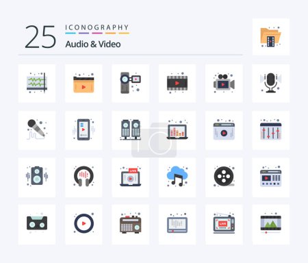 Ilustración de Audio And Video 25 Flat Color icon pack including media. video. play. movie. video camera - Imagen libre de derechos