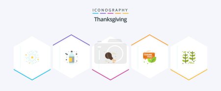 Téléchargez les illustrations : Thanksgiving 25 Flat icon pack including harvest. thanksgiving. poultry. promotion. gift box - en licence libre de droit