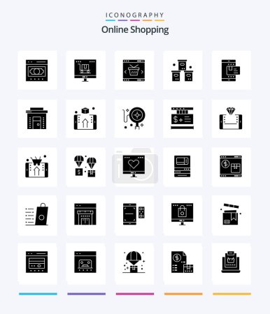 Illustration for Creative Online Shopping 25 Glyph Solid Black icon pack  Such As pack. box. marketing. store. online - Royalty Free Image