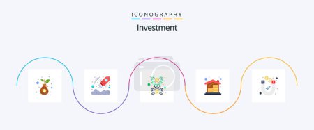 Téléchargez les illustrations : Investment Flat 5 Icon Pack Including investment. money. dollar. house. coins - en licence libre de droit