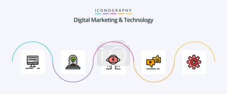 Ilustración de Digital Marketing And Technology Line Filled Flat 5 Icon Pack Including graph. messaging. eye. marketing. chat - Imagen libre de derechos