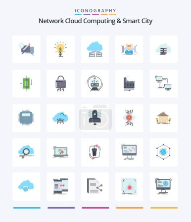 Téléchargez les illustrations : Creative Network Cloud Computing And Smart City 25 Flat icon pack  Such As body. . energy. data. server - en licence libre de droit