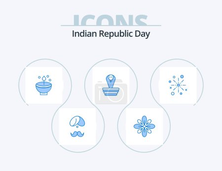 Téléchargez les illustrations : Indian Republic Day Blue Icon Pack 5 Icon Design. festival. deepavali. decorate. deepam. holi - en licence libre de droit