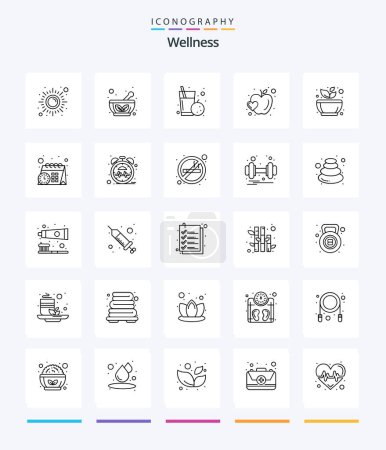 Illustration for Creative Wellness 25 OutLine icon pack  Such As grinding. heart. saucer. fruit. health - Royalty Free Image