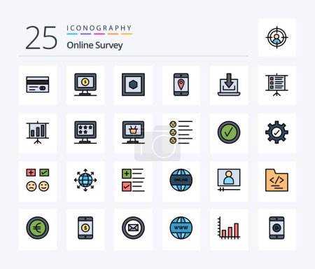 Ilustración de Online Survey 25 Line Filled icon pack including business. down. shape. arrow. cell - Imagen libre de derechos
