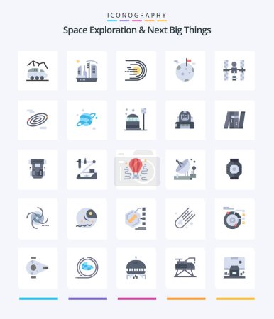 Ilustración de Creative Space Exploration And Next Big Things 25 Flat icon pack  Such As giant. planet. dome. space. flight - Imagen libre de derechos
