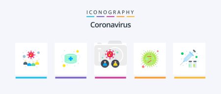 Téléchargez les illustrations : Coronavirus Flat 5 Icon Pack Including disease. corona. safety. virus. people. Creative Icons Design - en licence libre de droit
