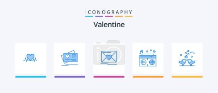 Illustration for Valentine Blue 5 Icon Pack Including hearts. wedding. mail. heart. radio. Creative Icons Design - Royalty Free Image