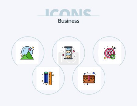 Téléchargez les illustrations : Business Line Filled Icon Pack 5 Icon Design. report. graph. achievement. browser. money - en licence libre de droit