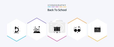 Illustration for Back To School 25 Glyph icon pack including board. glasses. mathematics. school. school - Royalty Free Image