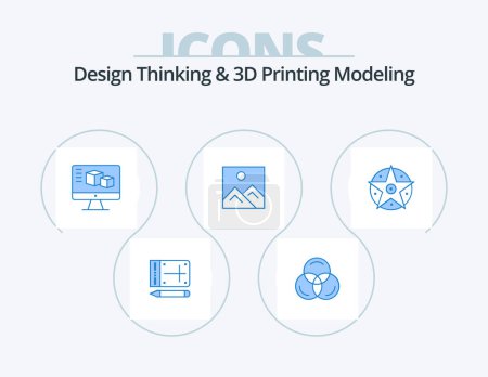 Ilustración de Design Thinking And D Printing Modeling Blue Icon Pack 5 Icon Design. project. pentacle. monitor. education. picture - Imagen libre de derechos