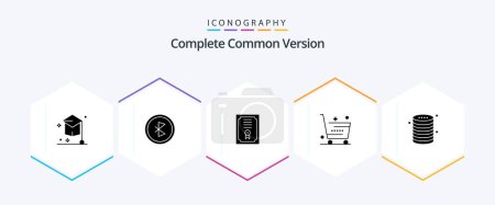 Ilustración de Complete Common Version 25 Glyph icon pack including shopping. online. network. ecommerce. diploma - Imagen libre de derechos