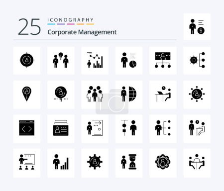 Ilustración de Corporate Management 25 Solid Glyph icon pack including leadership. business. team. person. efficiency - Imagen libre de derechos