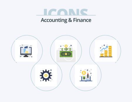 Ilustración de Accounting And Finance Flat Icon Pack 5 Icon Design. income. finance. dashboard. development. money - Imagen libre de derechos