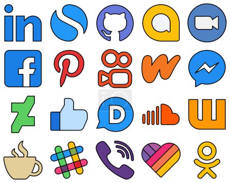 Ilustración de 20 Exceptionally-Designed Line Filled Social Media Icons such as facebook. literature. wattpad and pinterest Fully editable and clean - Imagen libre de derechos