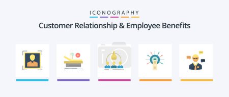 Téléchargez les illustrations : Customer Relationship And Employee Benefits Flat 5 Icon Pack Including touch here. ok. labortary. click. scientist. Creative Icons Design - en licence libre de droit