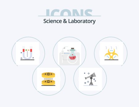Téléchargez les illustrations : Science Flat Icon Pack 5 Icon Design. contamination. science. attraction. laboratory. chemistry - en licence libre de droit
