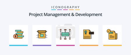Ilustración de Project Management And Development Line Filled 5 Icon Pack Including license to work. venture. release. money. product. Creative Icons Design - Imagen libre de derechos