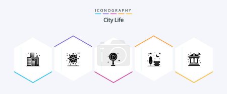 Téléchargez les illustrations : City Life 25 Glyph icon pack including money. life. traffic. city. city - en licence libre de droit