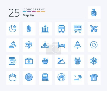 Téléchargez les illustrations : Map Pin 25 Blue Color icon pack including judge. vacation. money. travel. train - en licence libre de droit