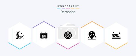 Téléchargez les illustrations : Ramadan 25 Glyph icon pack including religious. minaret . muslim. no water - en licence libre de droit
