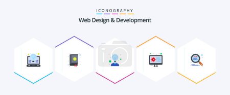 Ilustración de Web Design And Development 25 Flat icon pack including html. gear. design. development. innovation - Imagen libre de derechos