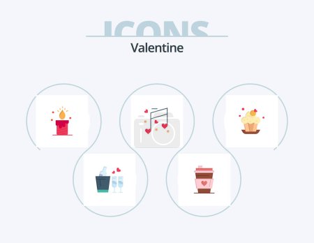 Téléchargez les illustrations : Valentine Flat Icon Pack 5 Icon Design. light. love. glass. day. valentine - en licence libre de droit