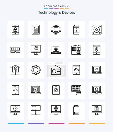 Illustration for Creative Devices 25 OutLine icon pack  Such As hardware. hard disk. devices. gadgets. power - Royalty Free Image