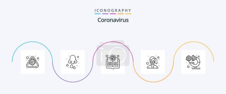 Téléchargez les illustrations : Coronavirus Line 5 Icon Pack Including protection. face. health. virus. research - en licence libre de droit