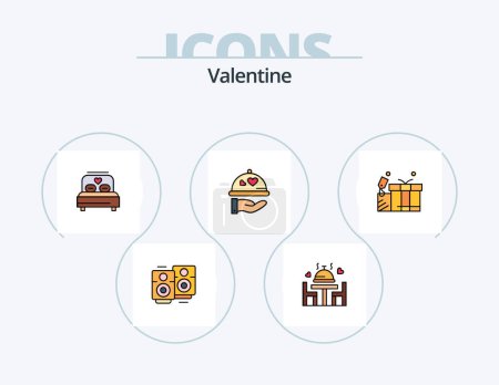 Téléchargez les illustrations : Valentine Line Filled Icon Pack 5 Icon Design. love. love. bakery. day. valentine - en licence libre de droit