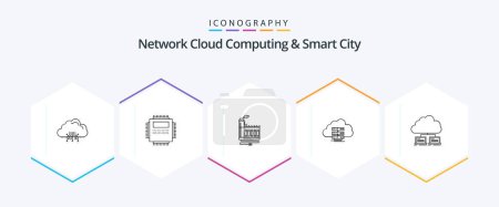 Illustration for Network Cloud Computing And Smart City 25 Line icon pack including storage. pc. manufacturing. energy - Royalty Free Image