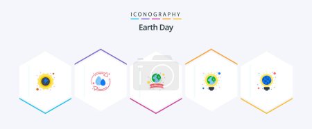 Illustration for Earth Day 25 Flat icon pack including bulb. light bulb. water drop. inspiration. celebration - Royalty Free Image