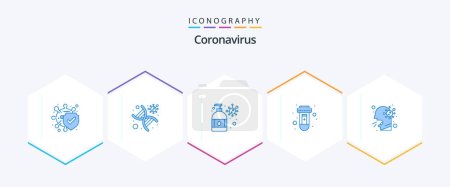 Ilustración de Coronavirus 25 Blue icon pack including healthcare. virus. hand wash. tube. blood - Imagen libre de derechos