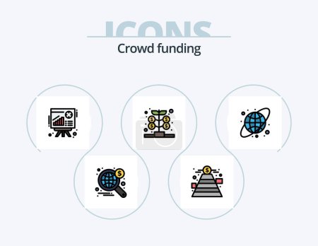 Téléchargez les illustrations : Crowdfunding Line Filled Icon Pack 5 Icon Design. growth. savings. risky. money. currency - en licence libre de droit