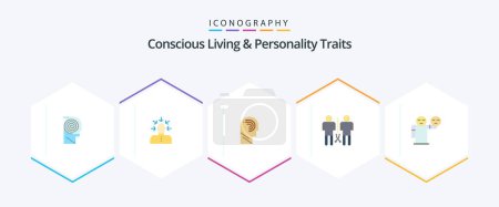 Illustration for Concious Living And Personality Traits 25 Flat icon pack including mind. family. human. switch. manipulate - Royalty Free Image