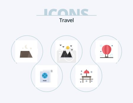 Téléchargez les illustrations : Travel Flat Icon Pack 5 Icon Design. balloon. mountain. camping. landscape. hiking - en licence libre de droit