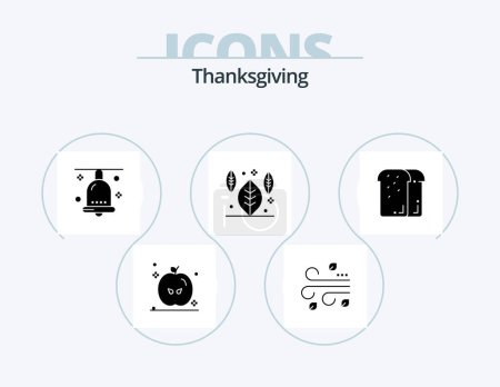 Téléchargez les illustrations : Thanksgiving Glyph Icon Pack 5 Icon Design. food. bread. celebration. thanksgiving. autumn - en licence libre de droit