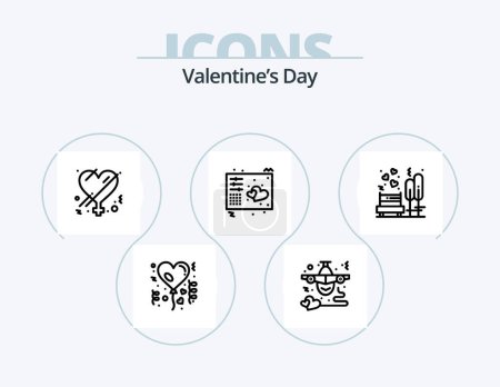 Illustration for Valentines Day Line Icon Pack 5 Icon Design. rose. love. music. flower. wedding - Royalty Free Image