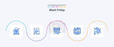 Ilustración de Black Friday Blue 5 Icon Pack Including percentage. display. sale. discount. sale tag - Imagen libre de derechos