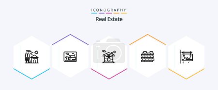 Ilustración de Real Estate 25 Line icon pack including board . security. house . real estate . construction - Imagen libre de derechos