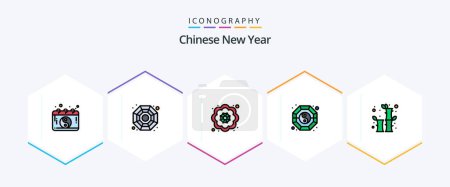 Ilustración de Chinese New Year 25 FilledLine icon pack including celebration. china. flower. bamboo. yang - Imagen libre de derechos